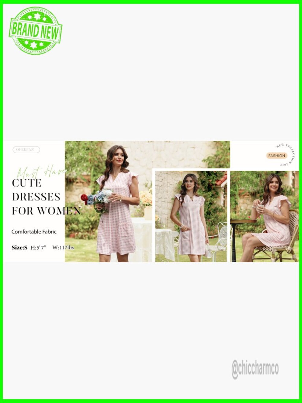 Women's Casual Ruffle Sleeve V-Neck Swing Sundress with Pockets - Picture 7 of 7